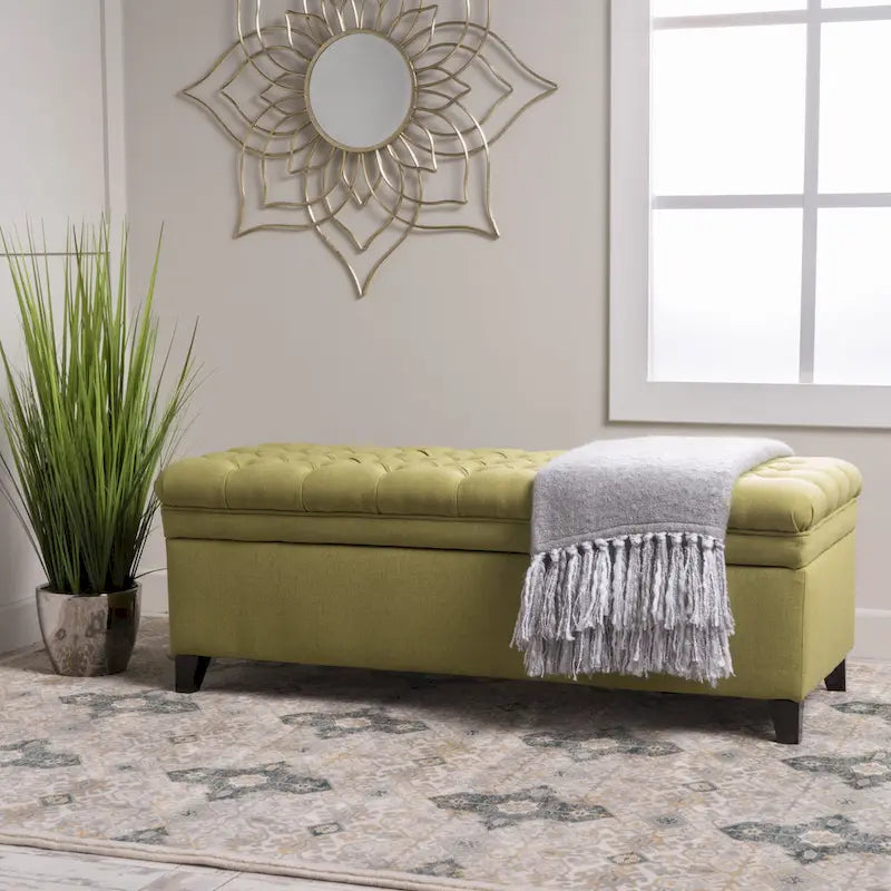 Fabric Storage Ottoman with Birch Legs