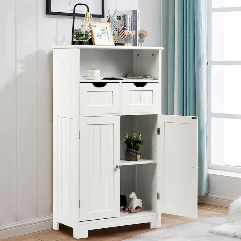 Bathroom Floor Cabinet Wooden Storage Organizer Side Cabinet W/2 - See Details