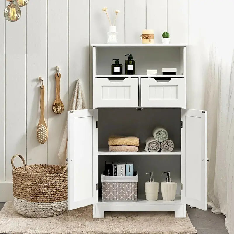 Bathroom Floor Cabinet Wooden Storage Organizer Side Cabinet W/2 - See Details