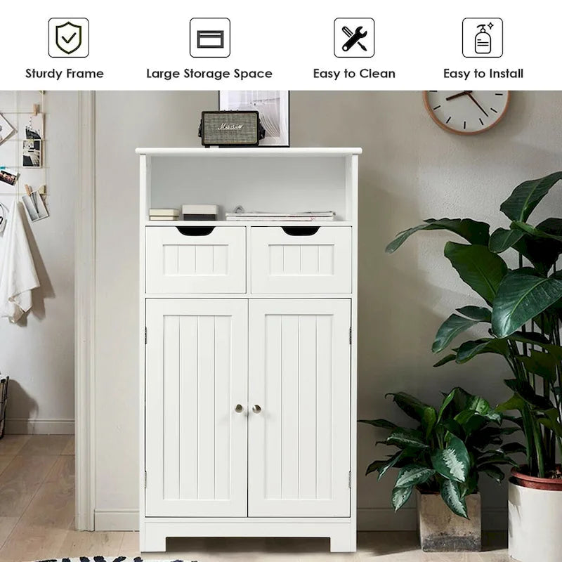 Bathroom Floor Cabinet Wooden Storage Organizer Side Cabinet W/2 - See Details