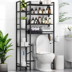 8-stufige Aufbewahrung über der Toilette mit seitlichem Regal, Toilettenregal mit verstellbarem Einlegeboden und Abtropfkorb