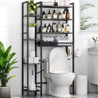 8-stufige Aufbewahrung über der Toilette mit seitlichem Regal, Toilettenregal mit verstellbarem Einlegeboden und Abtropfkorb