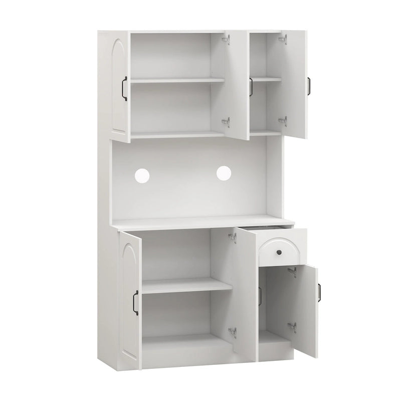 Kitchen Pantry with Microwave Countertop, Storage Cabinet with 6 Doors and 1 Drawer, Cupboard with Adjustable Shelves