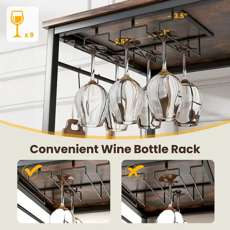 Kitchen Island 3-Tier Prep Table with Wine Glass Holders Large