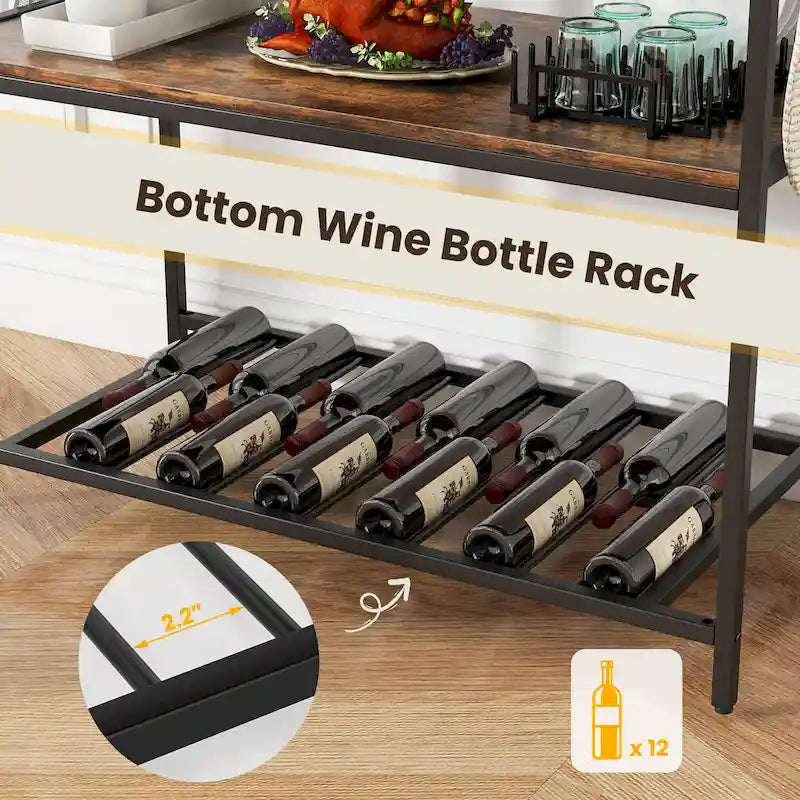 Kitchen Island 3-Tier Prep Table with Wine Glass Holders Large