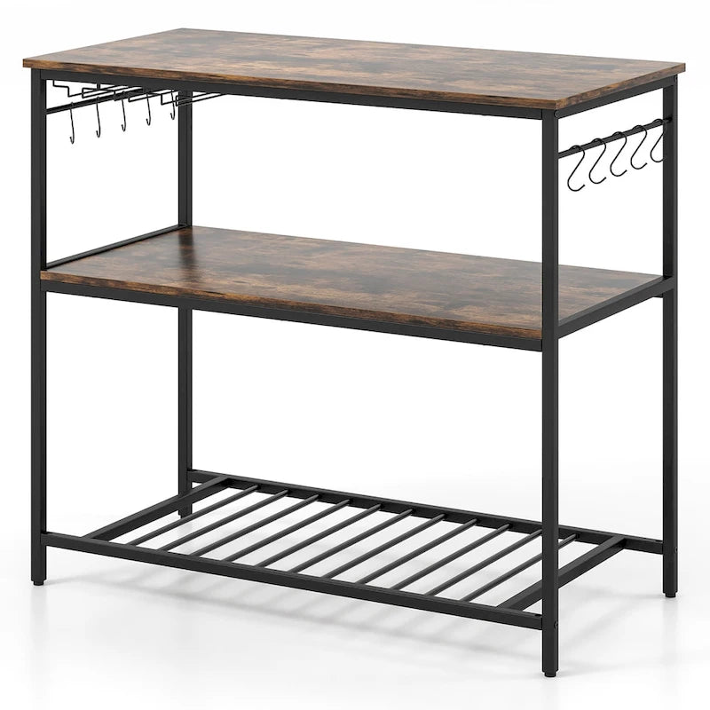 Kitchen Island 3-Tier Prep Table with Wine Glass Holders Large