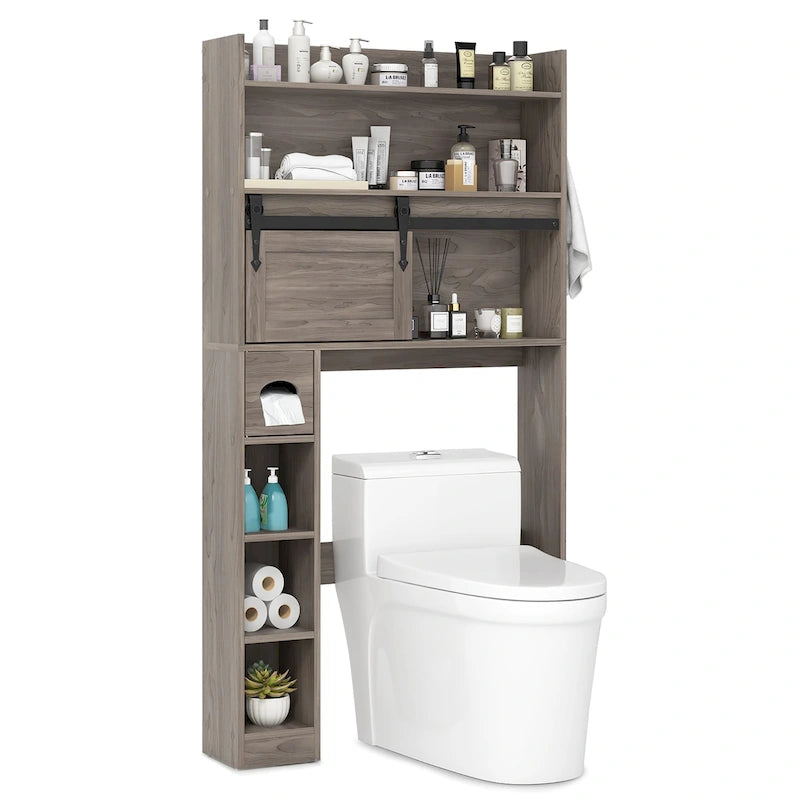 Over The Toilet Storage Cabinet w/ Sliding Barn Door Adjustable