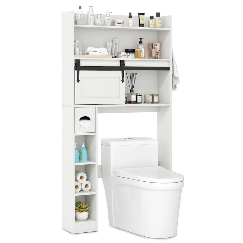Over The Toilet Storage Cabinet w/ Sliding Barn Door Adjustable