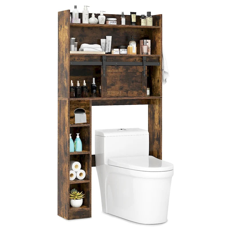 Over The Toilet Storage Cabinet w/ Sliding Barn Door Adjustable