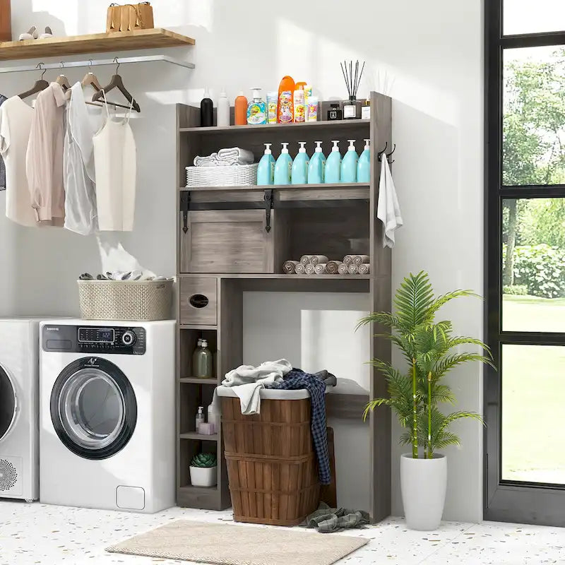 Over The Toilet Storage Cabinet w/ Sliding Barn Door Adjustable