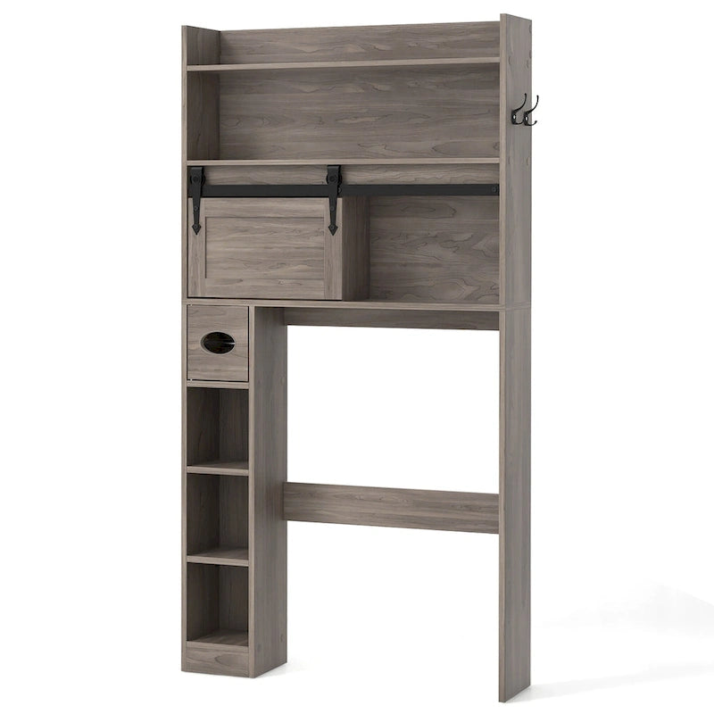 Over The Toilet Storage Cabinet w/ Sliding Barn Door Adjustable