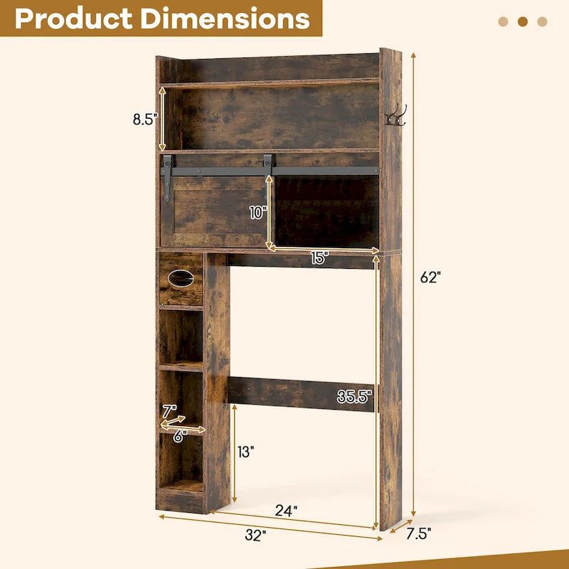 Over The Toilet Storage Cabinet w/ Sliding Barn Door Adjustable