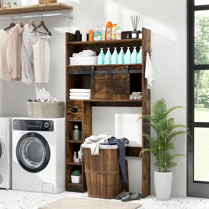 Over The Toilet Storage Cabinet w/ Sliding Barn Door Adjustable