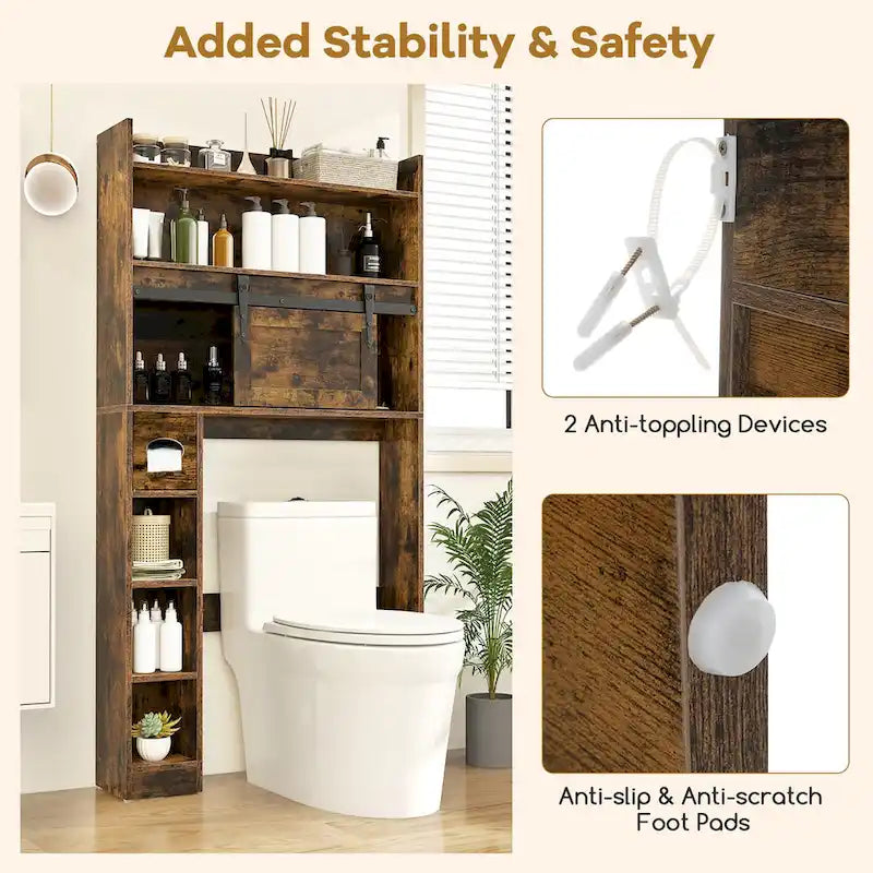 Over The Toilet Storage Cabinet w/ Sliding Barn Door Adjustable