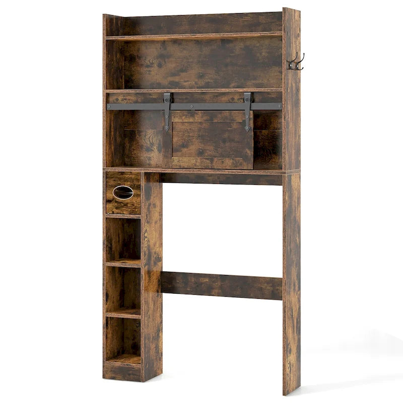 Over The Toilet Storage Cabinet w/ Sliding Barn Door Adjustable
