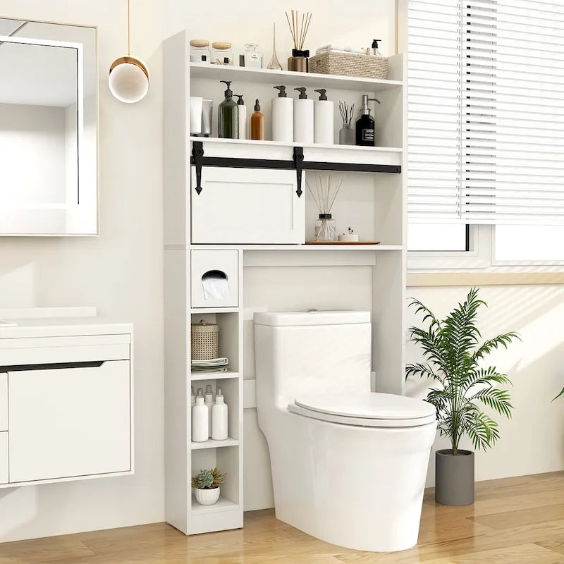 Over The Toilet Storage Cabinet w/ Sliding Barn Door Adjustable