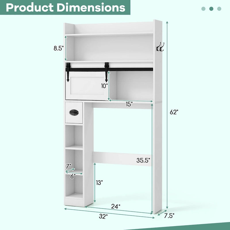 Over The Toilet Storage Cabinet w/ Sliding Barn Door Adjustable