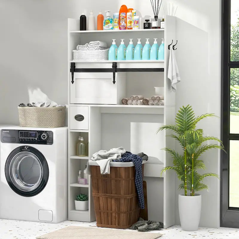 Over The Toilet Storage Cabinet w/ Sliding Barn Door Adjustable