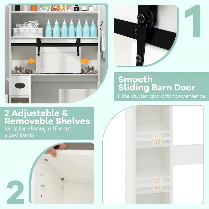 Over The Toilet Storage Cabinet w/ Sliding Barn Door Adjustable