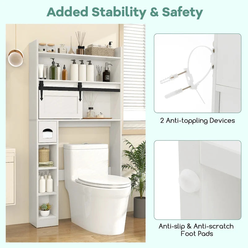Over The Toilet Storage Cabinet w/ Sliding Barn Door Adjustable