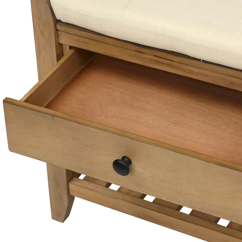 Shoe Rack with Cushioned Seat and Drawers