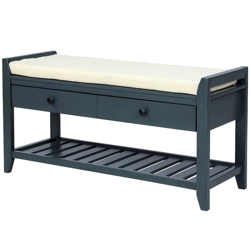 Modern Multipurpose Entryway Storage Bench With Upholstered Seat and Drawers