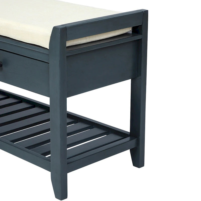 Modern Multipurpose Entryway Storage Bench With Upholstered Seat and Drawers
