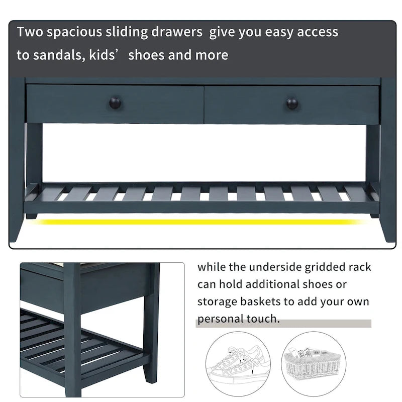 Modern Multipurpose Entryway Storage Bench With Upholstered Seat and Drawers
