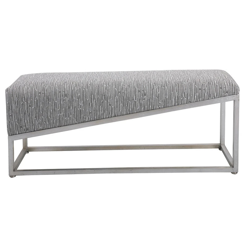 Geometric Fabric Bench with Forged Iron Base