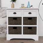 Rustikaler Schrank mit Stauraum, zwei Schubladen und vier klassischen Rattankörben für Esszimmer, Eingangsbereich und Wohnzimmer