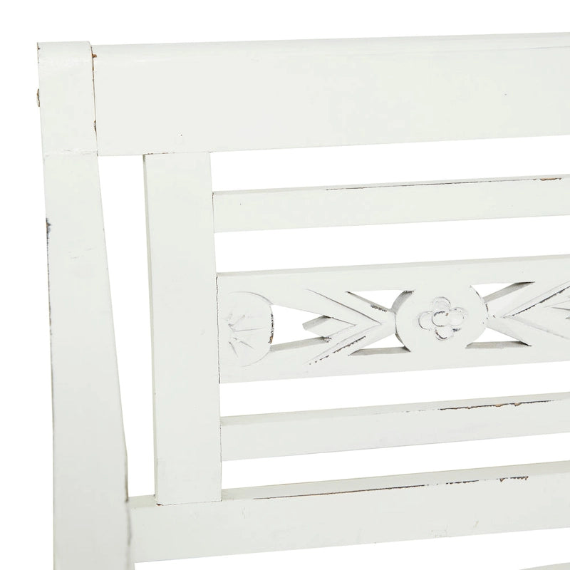 White Farmhouse Wood Bench with Slatted Back