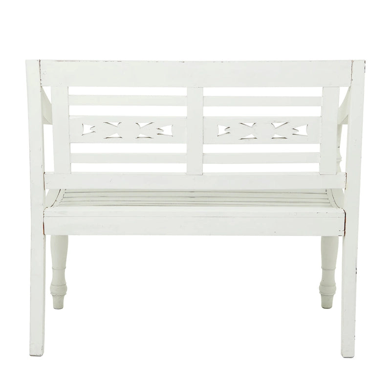 White Farmhouse Wood Bench with Slatted Back