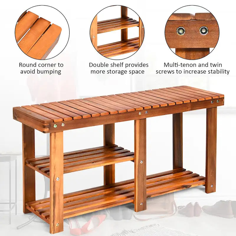 3 Tier Shoes Rack Bench Entryway Storage Bench Organizer with Seat