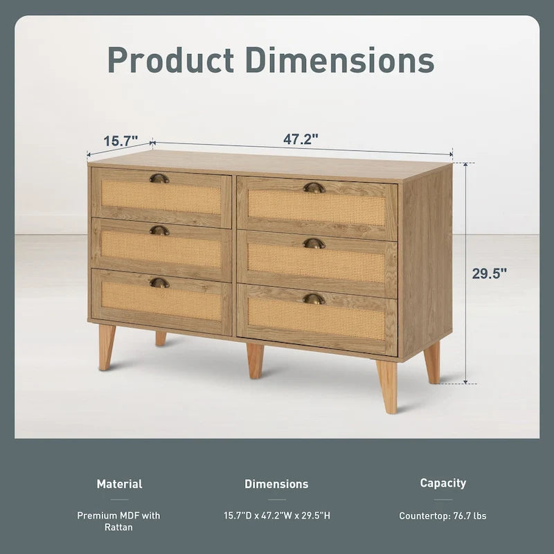 Rattan Drawer Accent Storage Cabinet for Living Room
