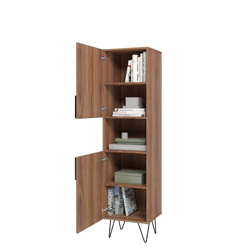 17.51 Narrow Mid-Century Modern Bookcase Cabinet with Concealed Shelves