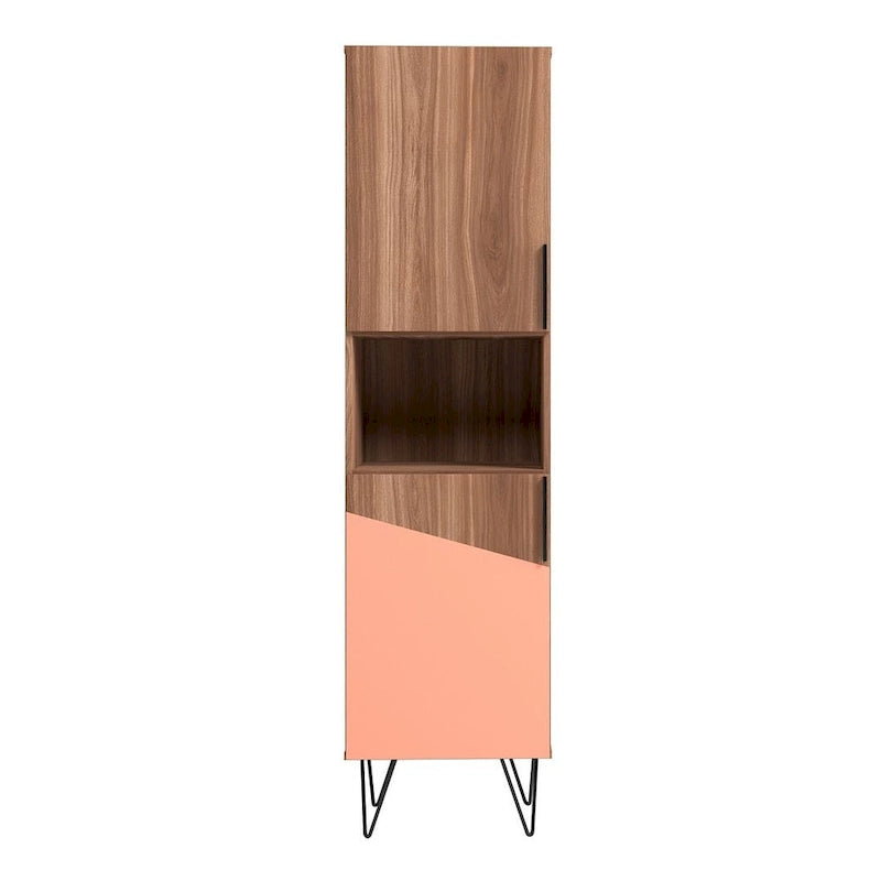17.51 Narrow Mid-Century Modern Bookcase Cabinet with Concealed Shelves