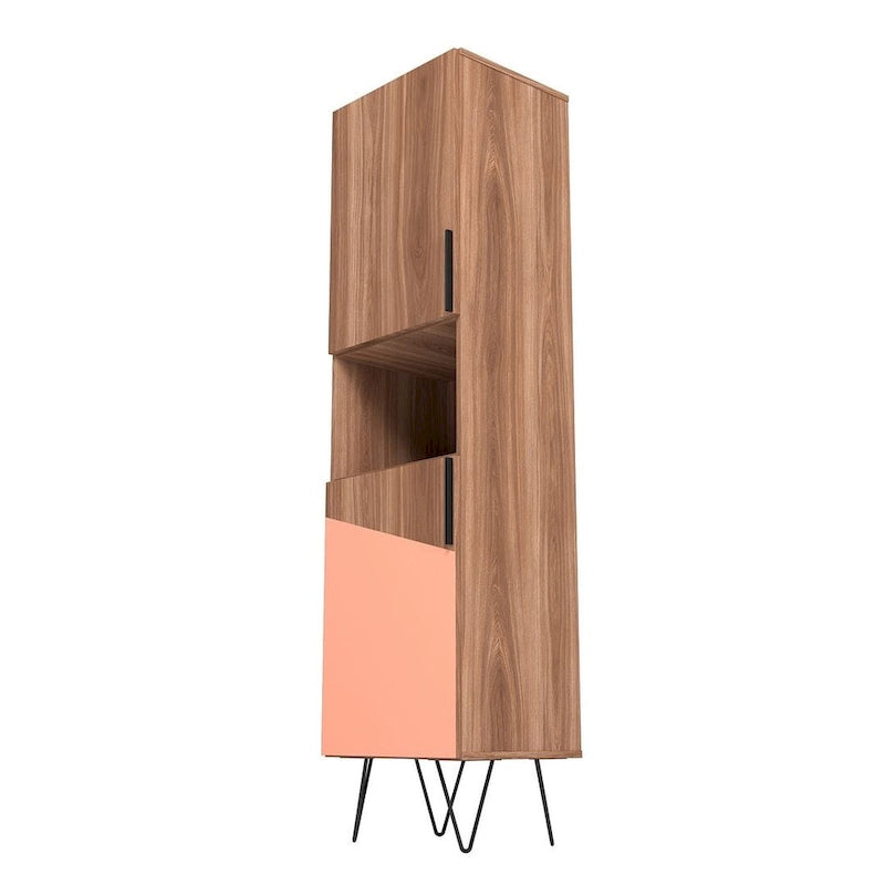 17.51 Narrow Mid-Century Modern Bookcase Cabinet with Concealed Shelves