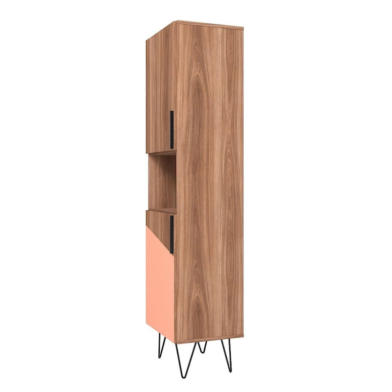 17.51 Narrow Mid-Century Modern Bookcase Cabinet with Concealed Shelves