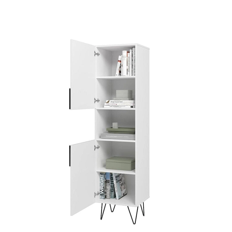 17.51 Narrow Mid-Century Modern Bookcase Cabinet with Concealed Shelves
