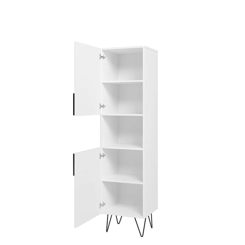 17.51 Narrow Mid-Century Modern Bookcase Cabinet with Concealed Shelves