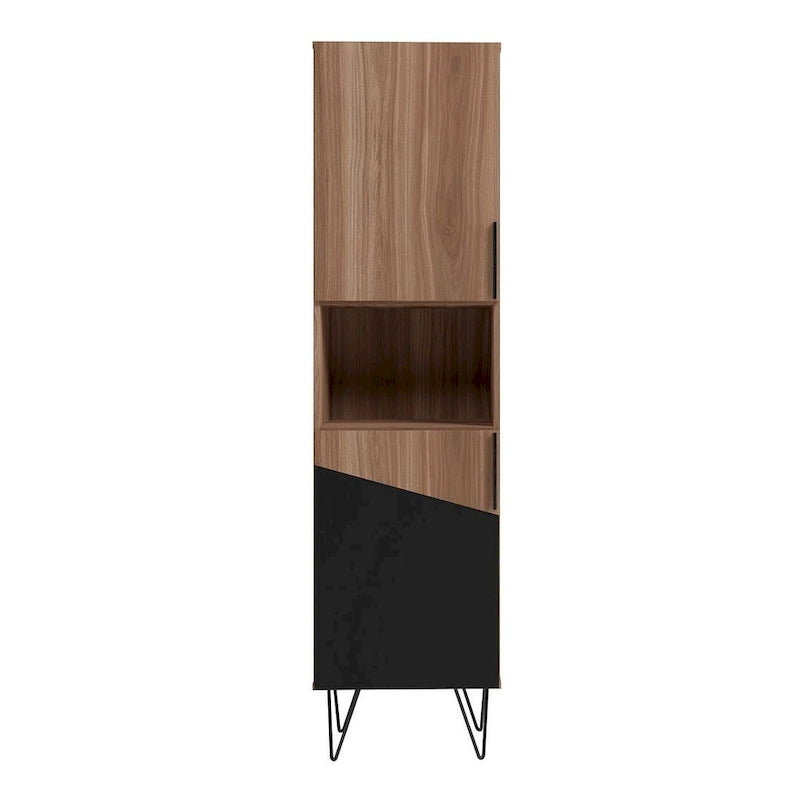 17.51 Narrow Mid-Century Modern Bookcase Cabinet with Concealed Shelves