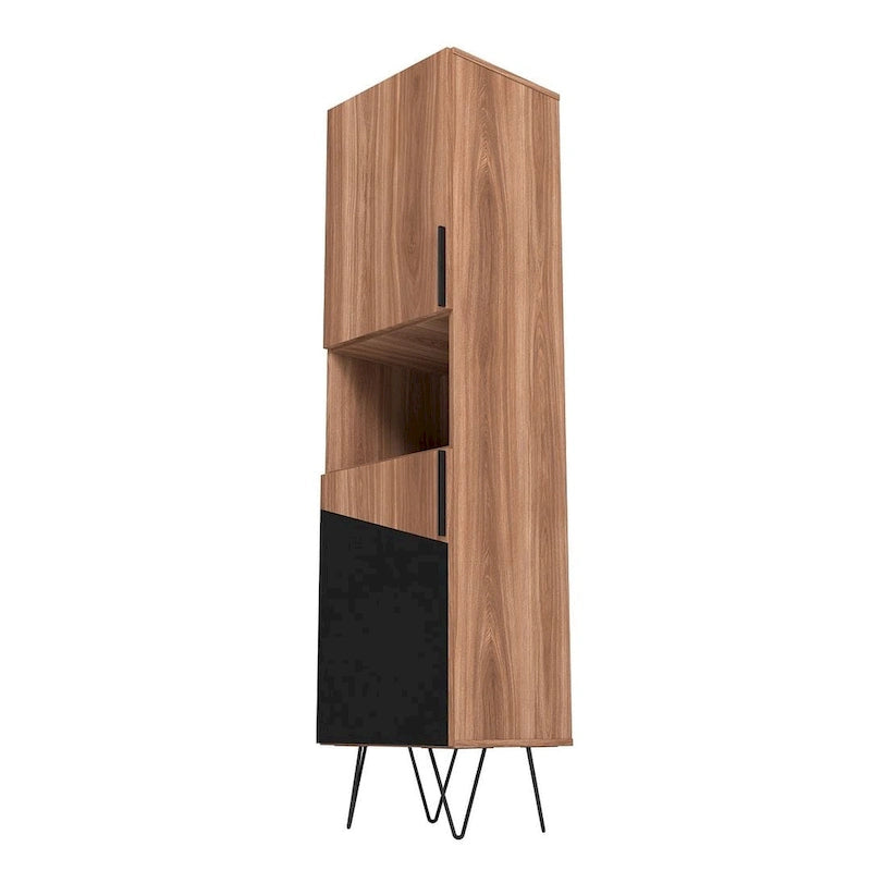 17.51 Narrow Mid-Century Modern Bookcase Cabinet with Concealed Shelves