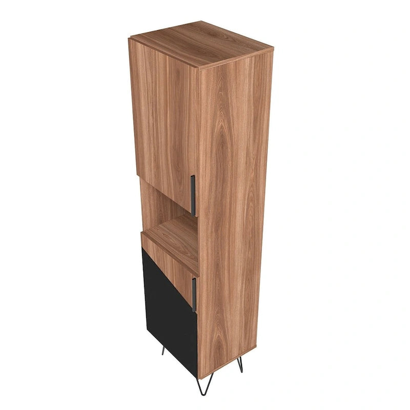 17.51 Narrow Mid-Century Modern Bookcase Cabinet with Concealed Shelves