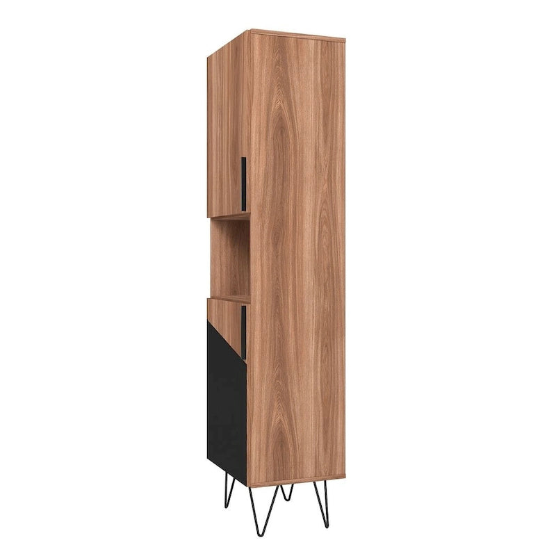 17.51 Narrow Mid-Century Modern Bookcase Cabinet with Concealed Shelves