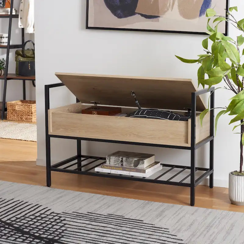 Storage Bench with Hinged Seat and Rack - 35 W x 16 D x 24 H - 35Wx16Dx24H