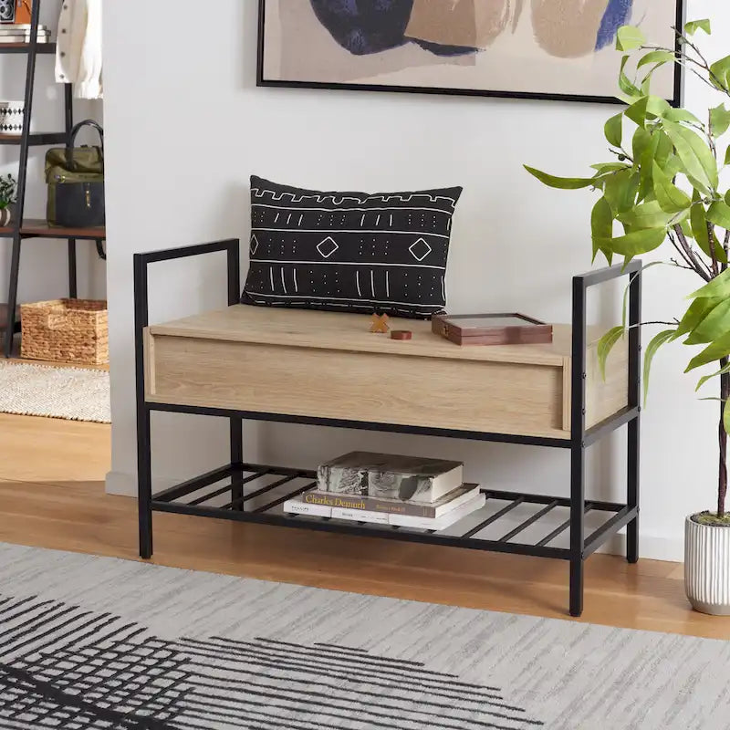 Storage Bench with Hinged Seat and Rack - 35 W x 16 D x 24 H - 35Wx16Dx24H