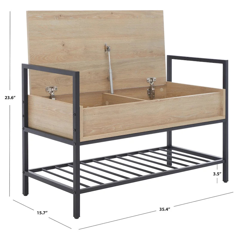 Storage Bench with Hinged Seat and Rack - 35 W x 16 D x 24 H - 35Wx16Dx24H