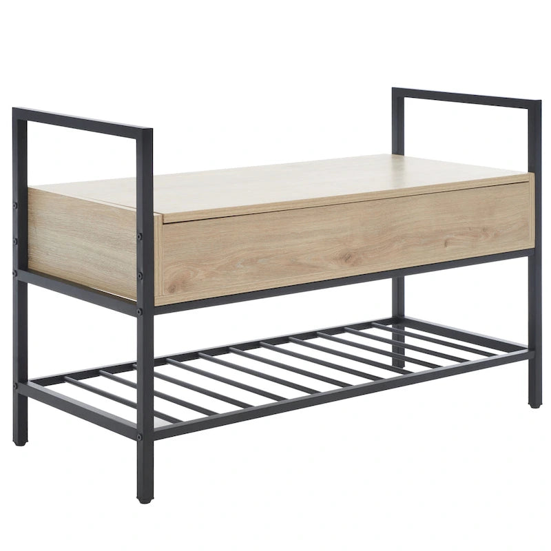 Storage Bench with Hinged Seat and Rack - 35 W x 16 D x 24 H - 35Wx16Dx24H