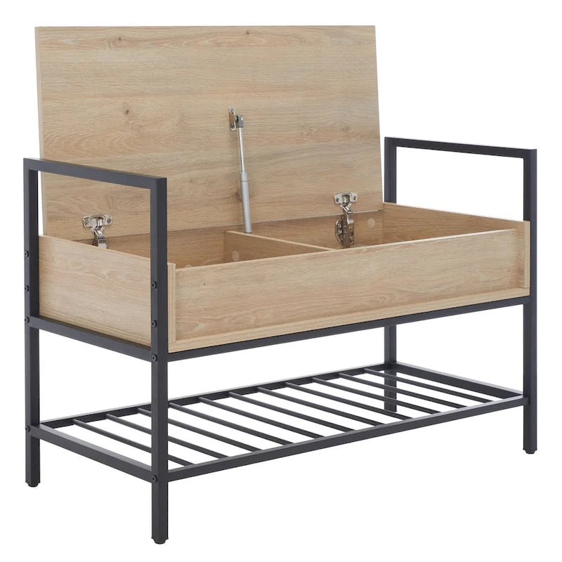 Storage Bench with Hinged Seat and Rack - 35 W x 16 D x 24 H - 35Wx16Dx24H