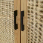 Aparador de bambú y ratán natural con 3 puertas, armario de almacenamiento para cocina